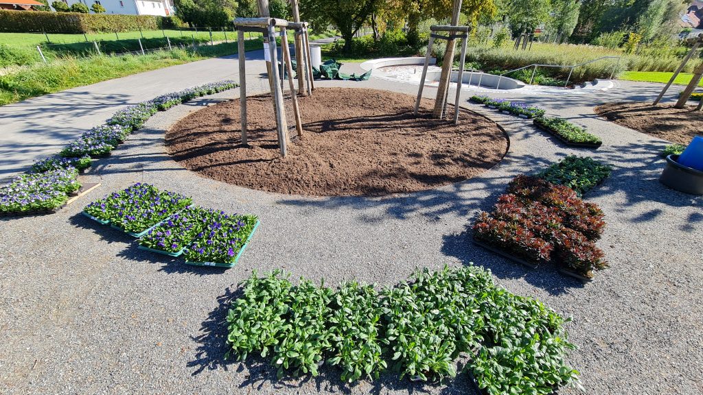 Gärtner pflanzen Wechselflor auf dem Gartenschaugelände