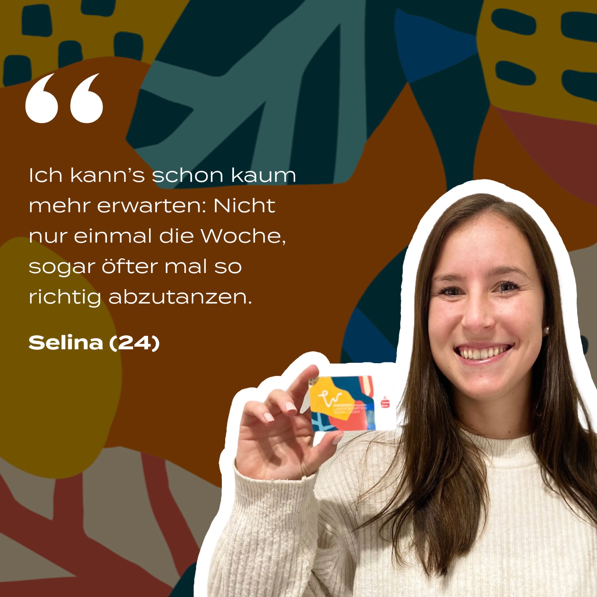 Selina (24) hält die Dauerkarte in der Hand und wird zitiert: Ich kann es schon kaum erwarten. Nicht nur einmal die Woche, sogar öfter mal so richtig abzutanzen.